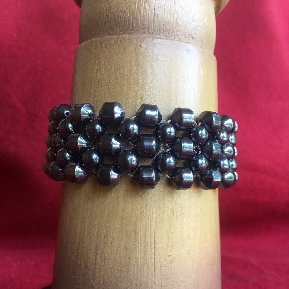 Hematite barrels, adjustable bracelet
